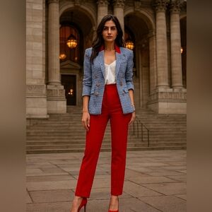 VERONICA BEARD Cottage Gingham Suit Jacket with Red Collar